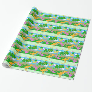 Cute Jungle Dinosaurs Wrapping Paper