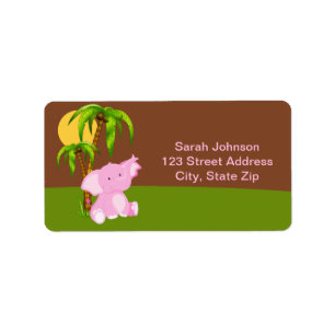 Cute Jungle Elephant Baby Girl Address Label