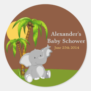 Cute Jungle Elephant Baby Shower Stickers