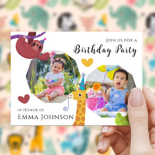 Cute Jungle Friends Party Design with Photos Invitation