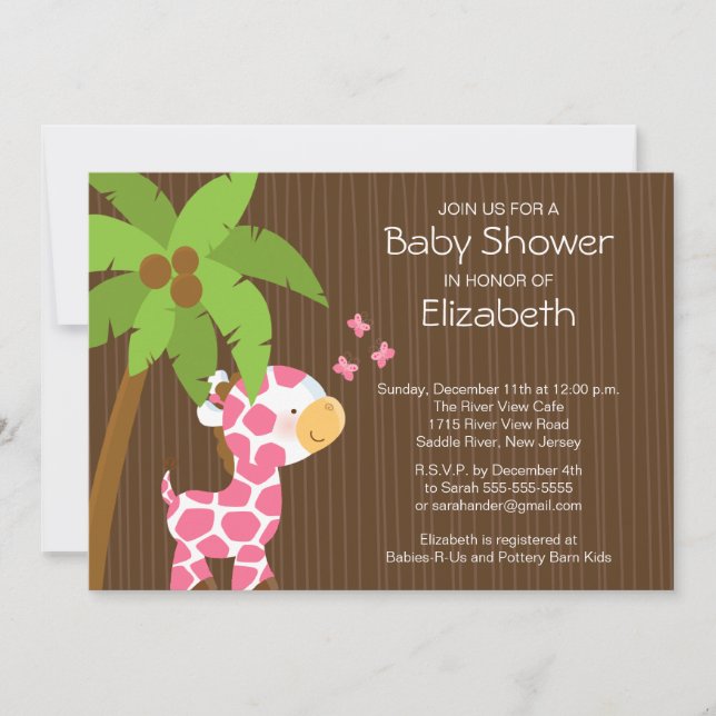 Cute Jungle Giraffe Girl Baby Shower Invitation (Front)