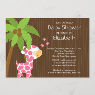 Cute Jungle Giraffe Girl Baby Shower Invitation