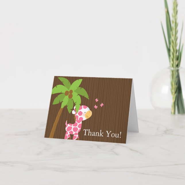 Cute Jungle Giraffe Girl Baby Shower Thank You Card (Front)