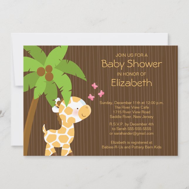 Cute Jungle Giraffe Neutral Baby Shower Invitation (Front)