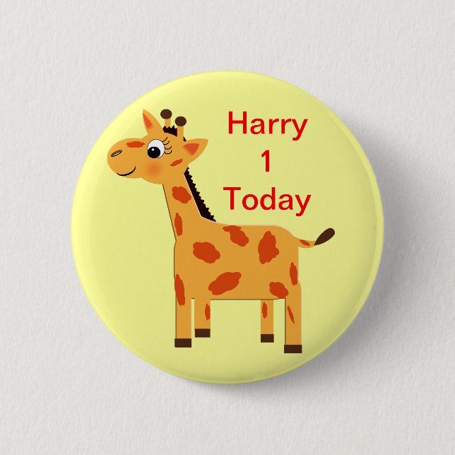 Cute Jungle Giraffe Personalised Age Butt 6 Cm Round Badge (Front)