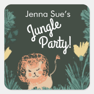 Cute Jungle Lion Art Safari Birthday Party Square Sticker