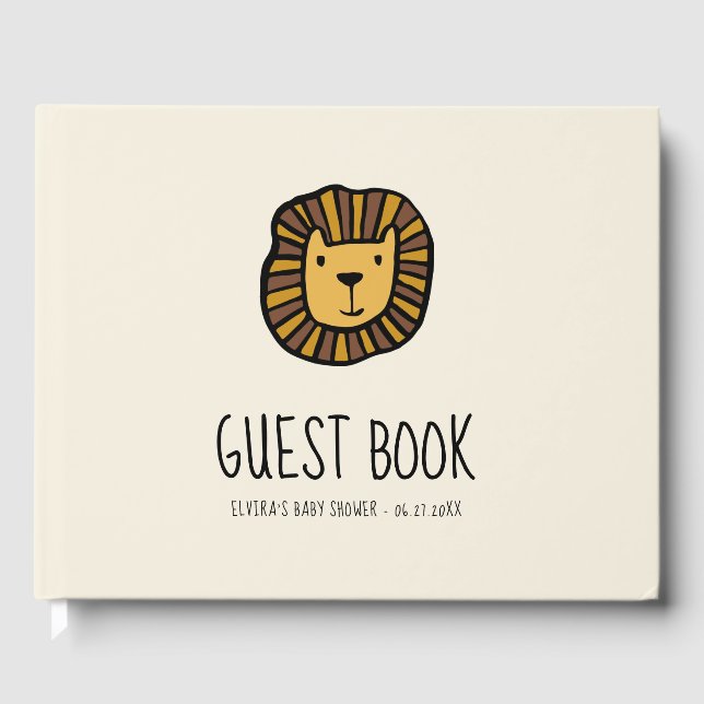 Cute jungle lion Baby shower Guest Book (Front)