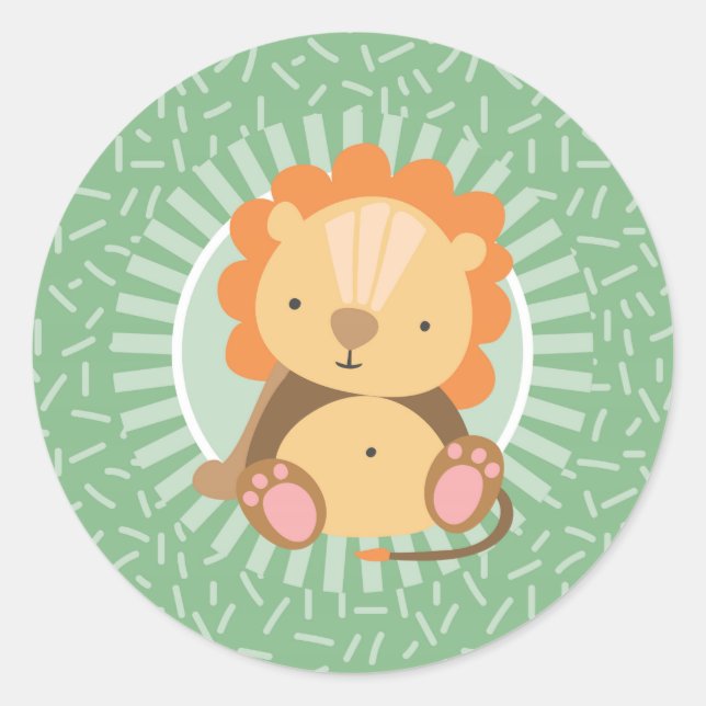 Cute Jungle Lion - Funny Zoo Animals Classic Round Sticker (Front)
