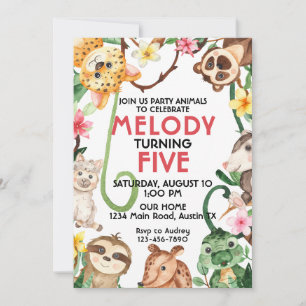Cute Jungle Party Animlas Birthday Invitation