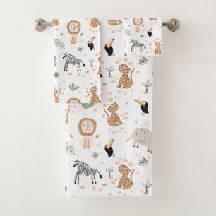 Cute Jungle Rainforest Animals Pattern Bath Towel Set