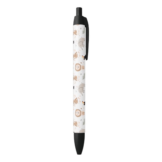 Cute Jungle Rainforest Animals Pattern Black Ink Pen (Bottom (Vertical))