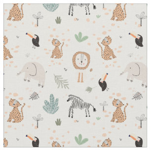 Cute Jungle Rainforest Animals Pattern Fabric