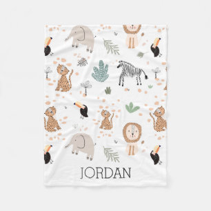 Cute Jungle Rainforest Animals Pattern Fleece Blanket