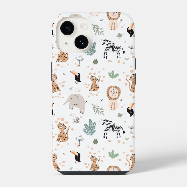 Cute Jungle Rainforest Animals Pattern iPhone Case (Back)