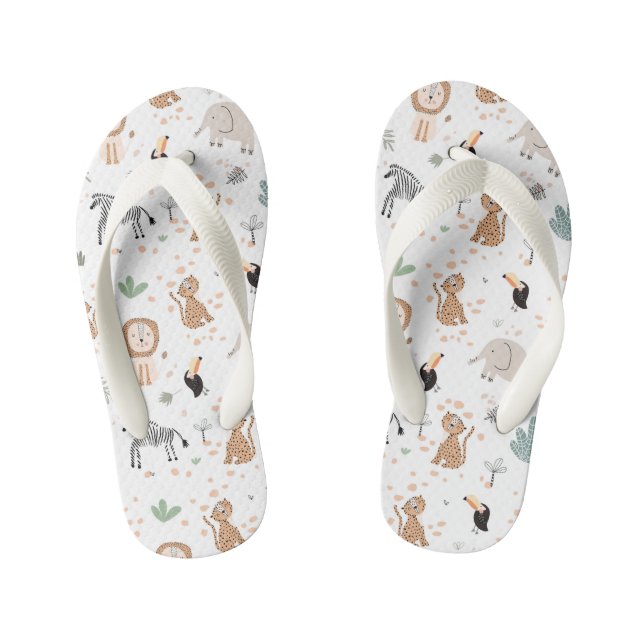 Cute Jungle Rainforest Animals Pattern Kid's Thongs (Footbed)