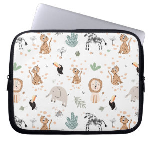 Cute Jungle Rainforest Animals Pattern Laptop Sleeve