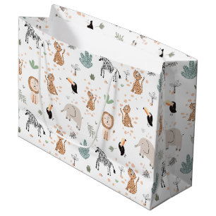 Cute Jungle Rainforest Animals Pattern Large Gift Bag
