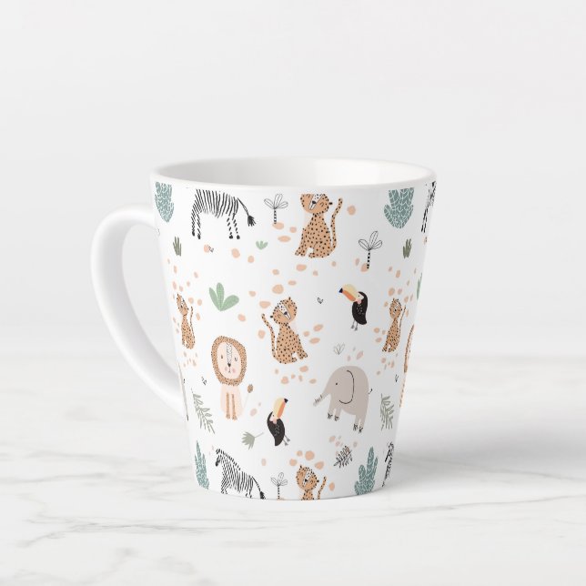 Cute Jungle Rainforest Animals Pattern Latte Mug (Left Angle)