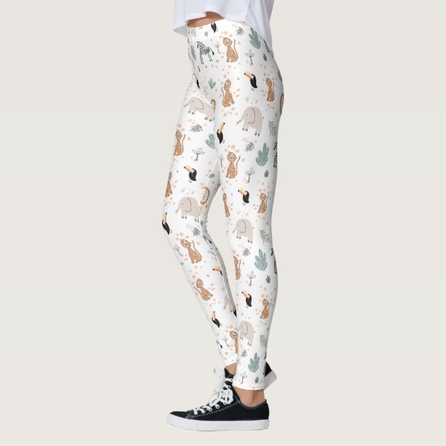Cute Jungle Rainforest Animals Pattern Leggings (Left)