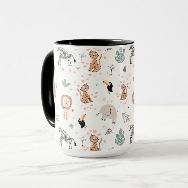 Cute Jungle Rainforest Animals Pattern Mug (Front Left)