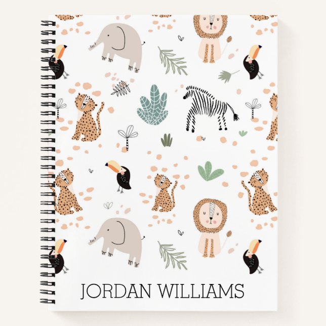 Cute Jungle Rainforest Animals Pattern Notebook (Front)