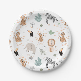 Cute Jungle Rainforest Animals Pattern Paper Plate