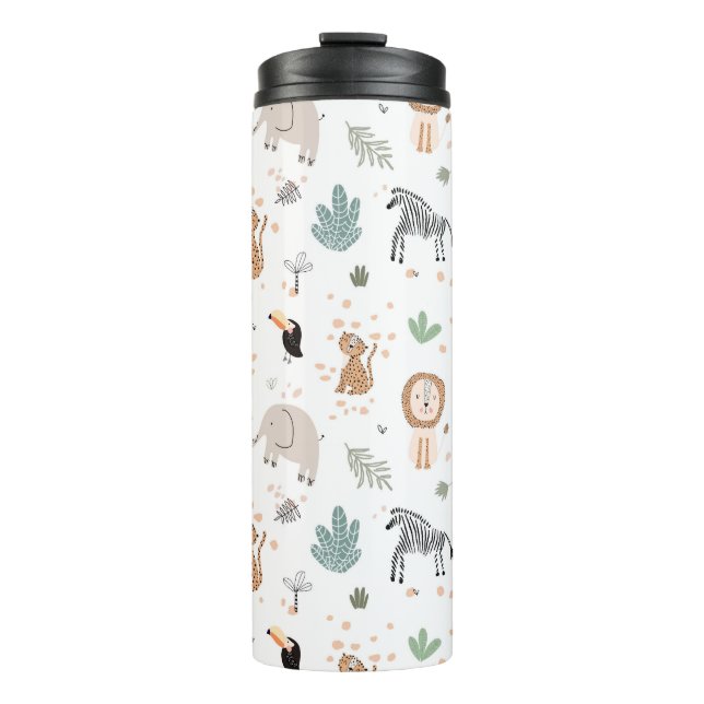 Cute Jungle Rainforest Animals Pattern Thermal Tumbler (Front)