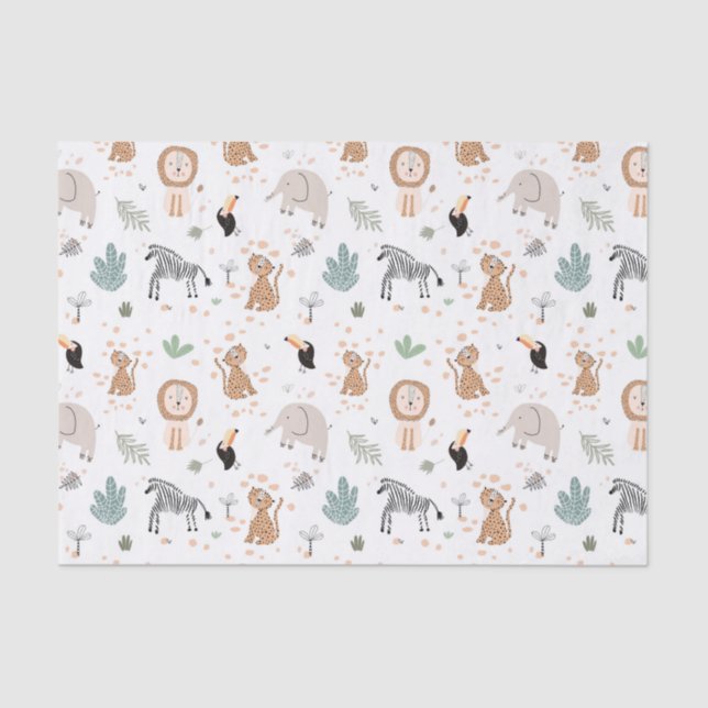 Cute Jungle Rainforest Animals Pattern Tissue Paper (Front)