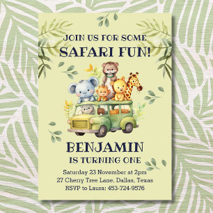 Cute Jungle Safari 1st Birthday  Invitation