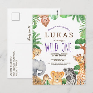 Cute Jungle Safari 1st Birthday Invitation Postcard