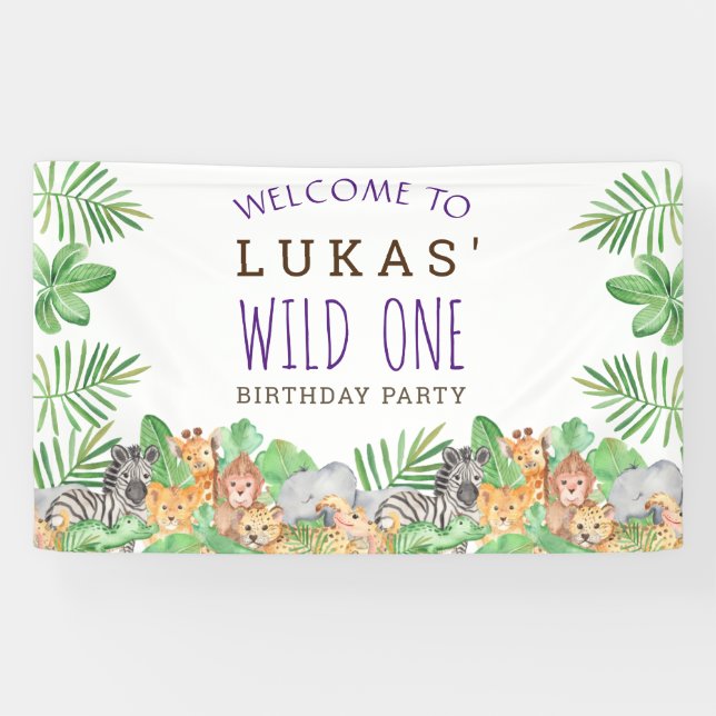 Cute Jungle Safari 1st Birthday Party Welcome Banner (Horizontal)