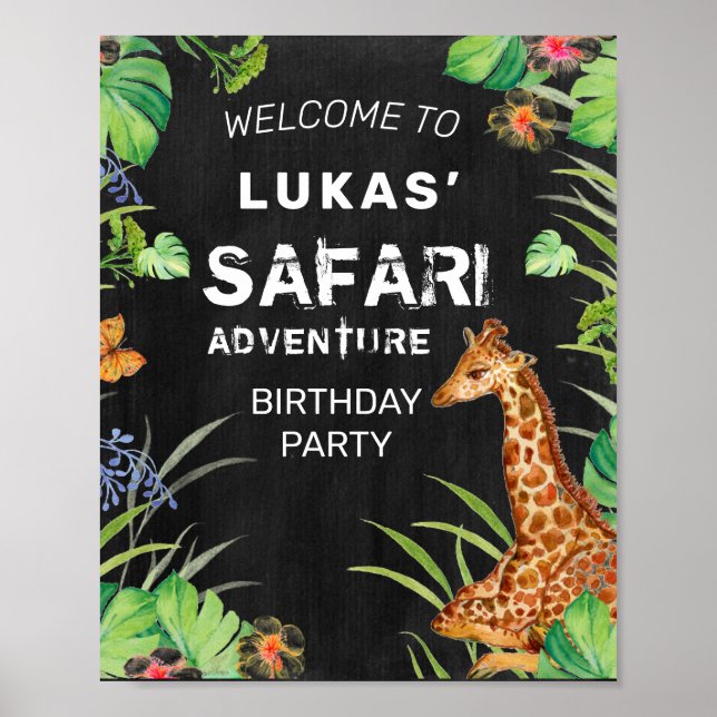 Cute Jungle Safari Adventure Birthday Welcome Poster (Front)