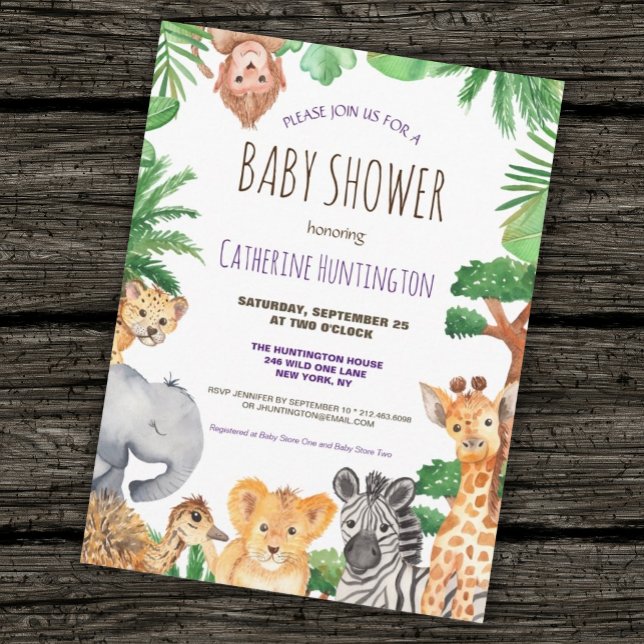Cute Jungle Safari Animal Baby Shower Invitation Postcard (Creator Uploaded)
