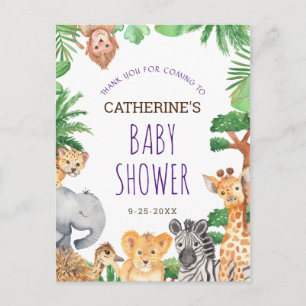 Cute Jungle Safari Animal Baby Shower Thank You Postcard