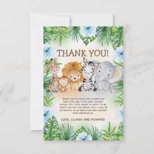 Cute Jungle Safari Animals Baby Boy Shower Thank You Card