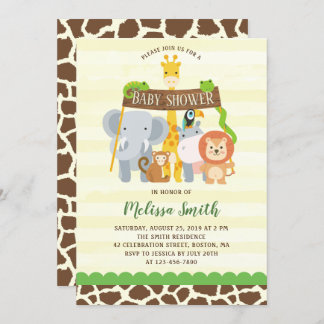 Cute Jungle Safari Animals Baby Shower Invitation