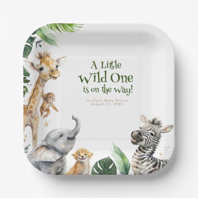 Cute Jungle Safari Animals Baby Shower Paper Plate (Front)
