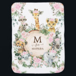 Cute Jungle Safari Animals Blush Pink Floral Girl Baby Blanket<br><div class="desc">The lovely design features a group of adorable safari animals and pretty watercolor blush pink flowers & lush greenery. Personalise the blanket with the baby's initial and first name.</div>