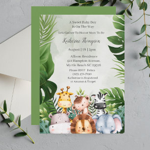 Cute Jungle Safari Animals Boy Baby Shower  Invitation