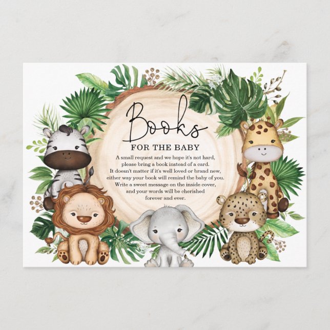 Cute Jungle Safari Animals Greenery Books for Baby Enclosure Card (Front)