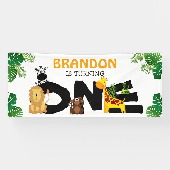 Cute Jungle | Safari Animals Kids Birthday Banner (Horizontal)