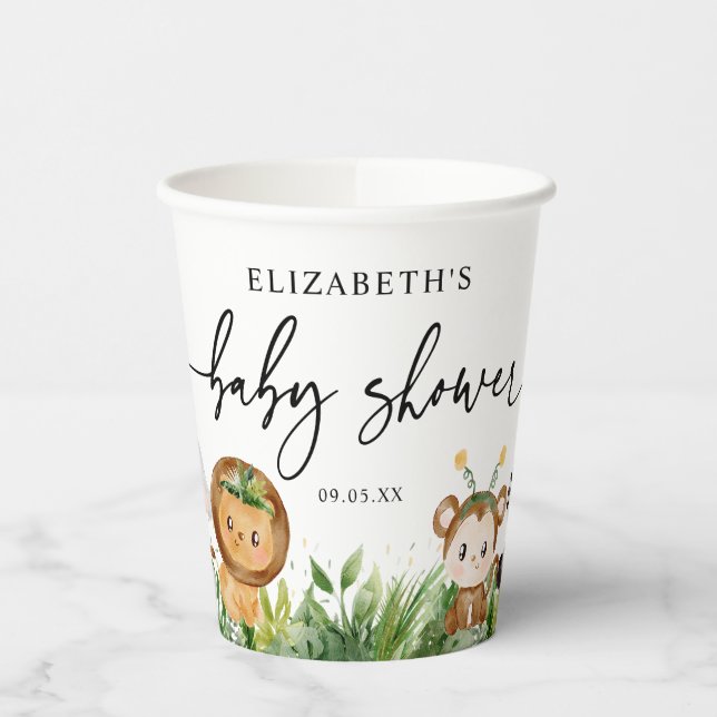 Cute Jungle Safari Animals Party Baby Shower  Paper Cups (Left)