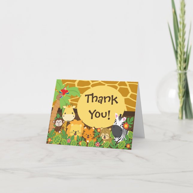 Cute Jungle Safari Animals Thank You Card (Front)