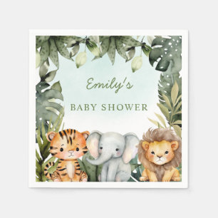 Cute Jungle Safari Animals Tropical Greenery Baby Napkin