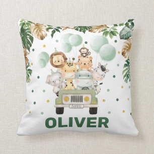 Cute Jungle Safari Animals Tropical Greenery Boy Cushion