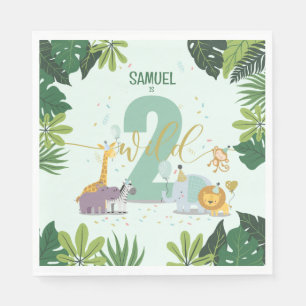 Cute Jungle Safari Animals Two Wild Birthday Paper Napkin