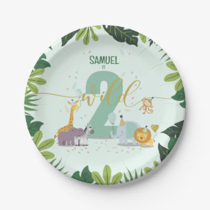Cute Jungle Safari Animals Two Wild Birthday Paper Plate