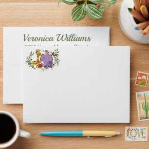 Cute Jungle Safari Animals Watercolor Baby Shower Envelope
