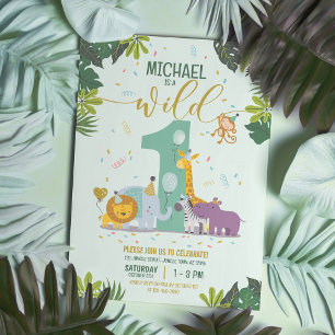 Cute Jungle Safari Animals Wild One Birthday Invitation