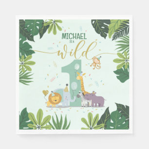 Cute Jungle Safari Animals Wild One Birthday Paper Napkin
